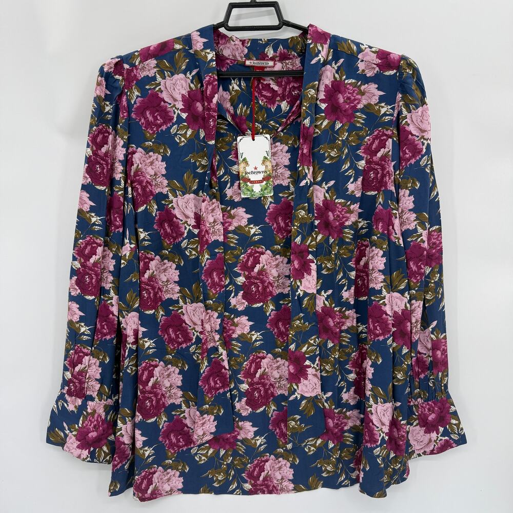 New JOE BROWNS Retro Floral Print Neck Tie Blouse Size 20W Long Sleeve Cottage
